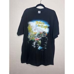 Vintage Follow The Eagle Biker Black Short Sleeve T-Shirt Men’s Size XL